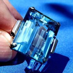 Original LONDON blue Topaz Deco Engagement Ring Vintage Statement 14K WHITE GOLD