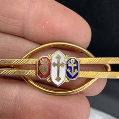 Vintage Tie Bar Gold Tone Religious Anchor Sacred Heart Cross Dad Gift