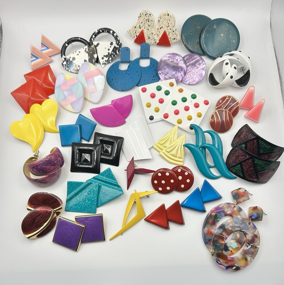 Vintage 80s 90s Colorful Earrings Lot 30 Pairs Pierced