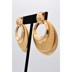 Vintage Dangle Earrings Chunky Gold Tone Metal Layered Ribbed Round 1980s BinAS