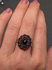Vintage Sterling Silver Rose Cut Garnet Bohemian Czechoslovakia Ring Sz 8 ⚠️Read