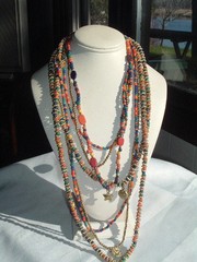 VINTAGE 7 STRAND MULTI COLOR GLASS BEAD CHARM NECLACE