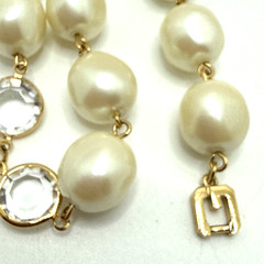 Vintage 80s GIVENCHY Bijoux Faux Baroque Pearl Clear Crystal Bezel Necklace 24″