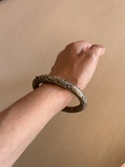 Antique Saigon Argent Dragon Silver Hinged Bangle Bracelet 1920s Art Deco