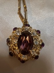 Vtg Mid Century Germany Amethyst Purple Crystal Rhinestone Pendant Necklace
