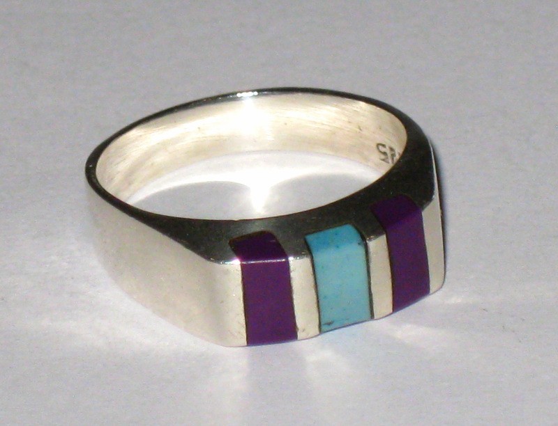 Vintage 925 Silver Turquoise Purple Stones Ring Size 9.75 Purchased in Mexico