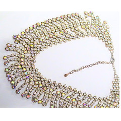 Vintage AB Rhinestone Fringe Bib Statement Necklace Silver Tone Glam