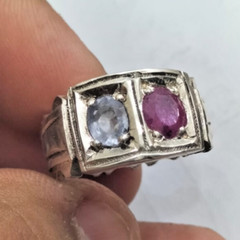 Natural Blue Ceylon Stone & Natural Ruby Stone Ring Two Stones Ring Birth Ring