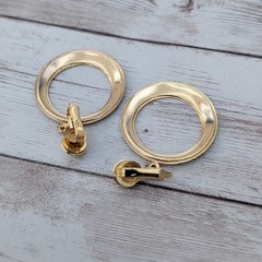 Vintage Clip On Earrings – Extra Large Dark Blue & Gold Tone Circle Dangle Drop