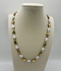 Vintage 1980s Napier Alternating White Enamel & Gold Tone Star Link Necklace