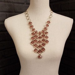 Vintage Lucite Bead Waterfall Boho Necklace Estate Purple Pink Beaded Jewelry