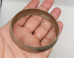 Vintage Moroccan Berber Bangle Bracelet Ethnic Tribal White Metal Carved Cuff