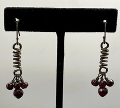 Rare Victorian Sterling Silver Bohemian Red Garnet Corkscrew Dangle Earrings