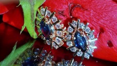 14k yellow gold earrings 0.68ct natural, treated sapphire dia stud 2.35gr N3717