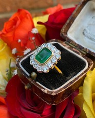 2.50 CT Green Emerald Cut CZ Art Deco Antique Style Engagement 925 Silver Ring