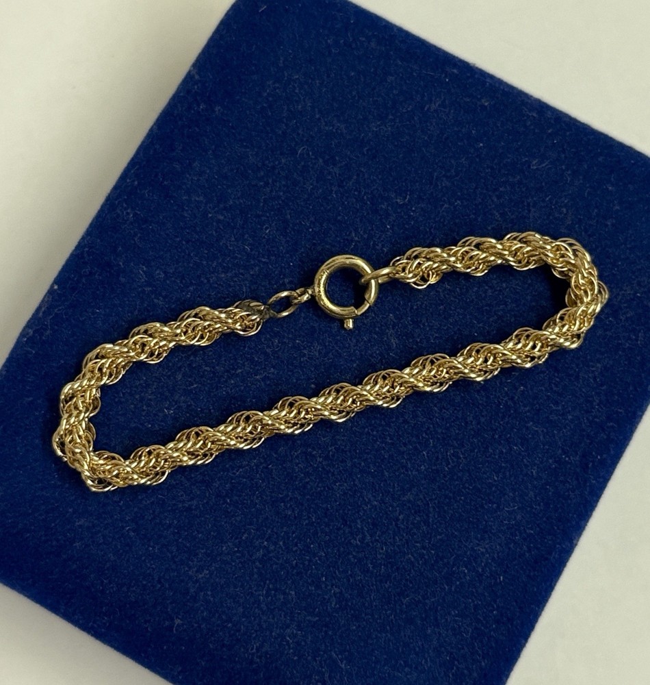 CHUNKY 12k Gold Filled Rope Bracelet 6” 5.2mm Shiny GF 6.4g Vtg victorian