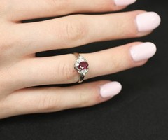 Vintage 0.68ct Intense Red Ruby & 0.08ct Diamond Platinum Handmade Ring Size 5