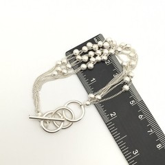 Silver Tone 6 Strand Textured Ball Beaded Curb Chain Toggle Bracelet 7.5” #14