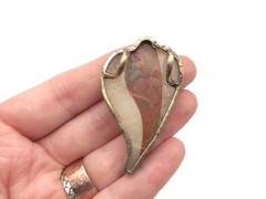 Vintage Sterling Modernist Jasper Agate Abstract Leaf Flower Large Pendant