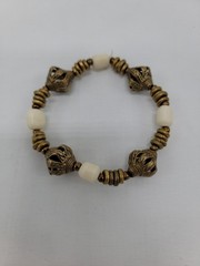 Vintage Gold And White Beaded Bracelet Ornate Gold Beads