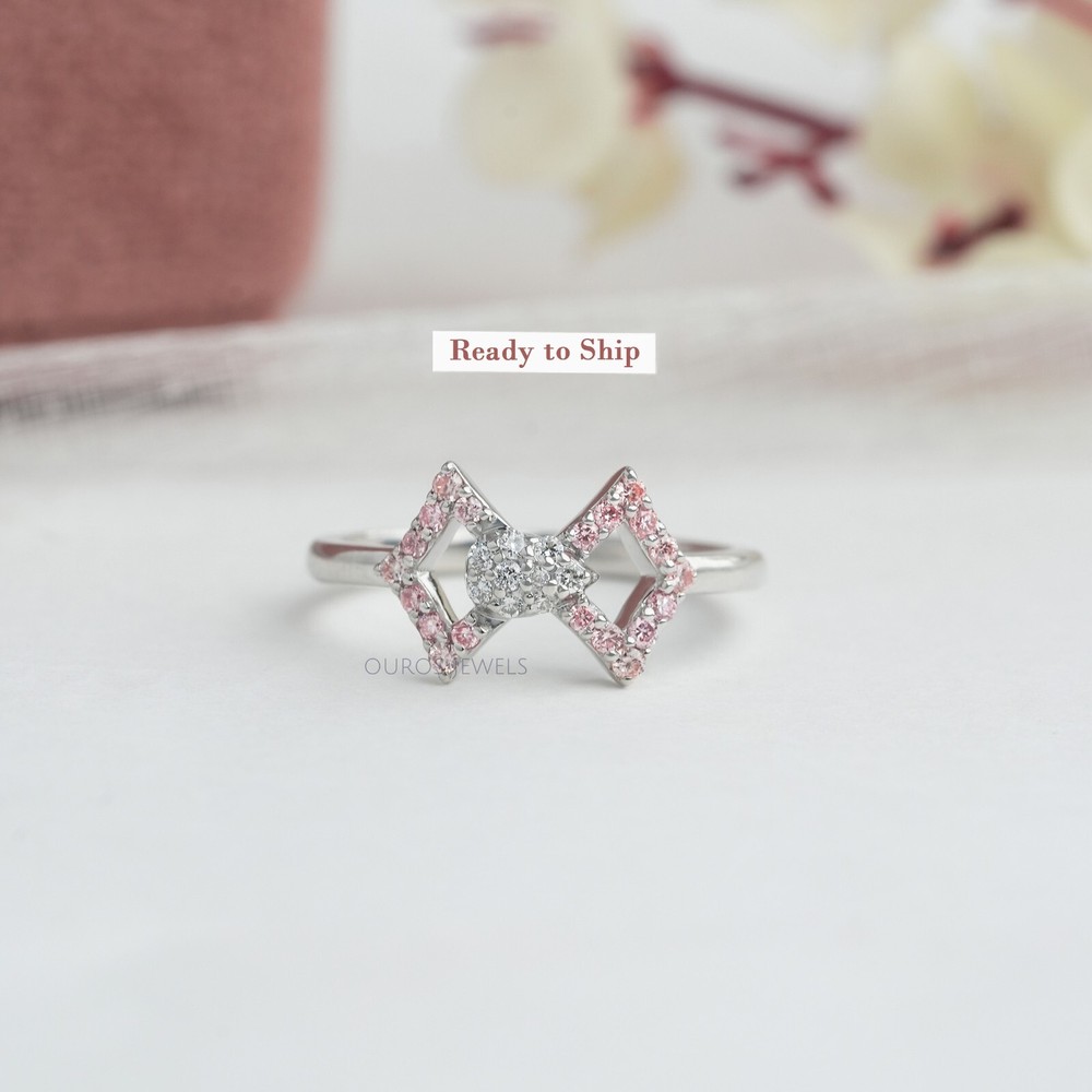 Unique Style Pink Round Cut Lab Grown Diamond Bridal Ring / 6.00 US Ring