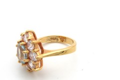 Vtg Signed CL Vermeil on Sterling Large Blue Topaz Ring w/Crystal Stones – Sz 8
