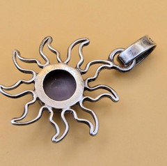 Vintage Sterling Silver 925 Sun Purple Tiger’s Eye Pendant 1″