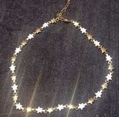 Vintage 1980s Napier Alternating White Enamel & Gold Tone Star Link Necklace