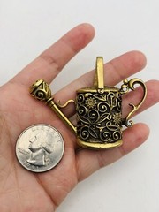 Vintage Adorable Gold Tone Floral Cottagecore Nature Garden Watering Can Pendant