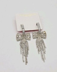 Crystal Chandelier Earrings Bow Waterfall Dangle Gold Tone Pierced Circle 3.5 in