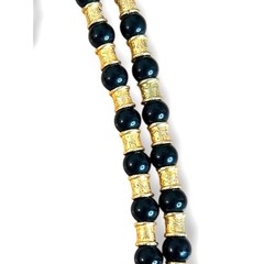 Vintage Signed LCI Liz Claiborne 2 Strand Black Beaded Gold Tone Necklace 1980s