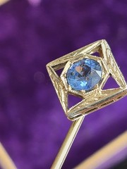 18K & 14K White Gold Antique Art Deco Sapphire Stick Pin