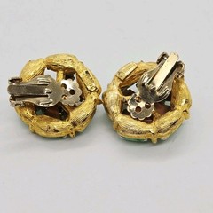 Selro Selini Green Clip On Earrings Rhinestone Flowers Gold tone Designer 1 in