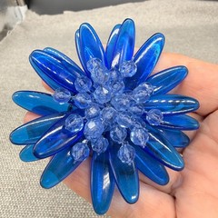 Vintage Lucite Brooch Blue Acrylic Flower Cluster Beads 2.5 Inches