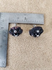 Vtg Black Plastic Rhinestone Screw Back Earrings
