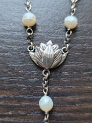 VTG JANICE GIRARDI JGD-LOTUS PEARL Y-Necklace/Rosary Style/Mala .925 Sterling