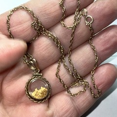 Necklace Encased 22k gold nuggets and 12k gold-filled rope border bezel & Chain