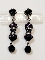 Vtg Clear Purple Rhinestone Black Glass Crystal Dangle Earrings Goth Victorian