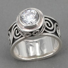 Vintage Silpada Oxidized Sterling Spiral Scroll CZ Solitaire Ring R1233 Sz 5.25