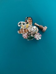 Set of 3 Vintage Brooches of Enamel, Faux Mother of Pearl and Rhinestones