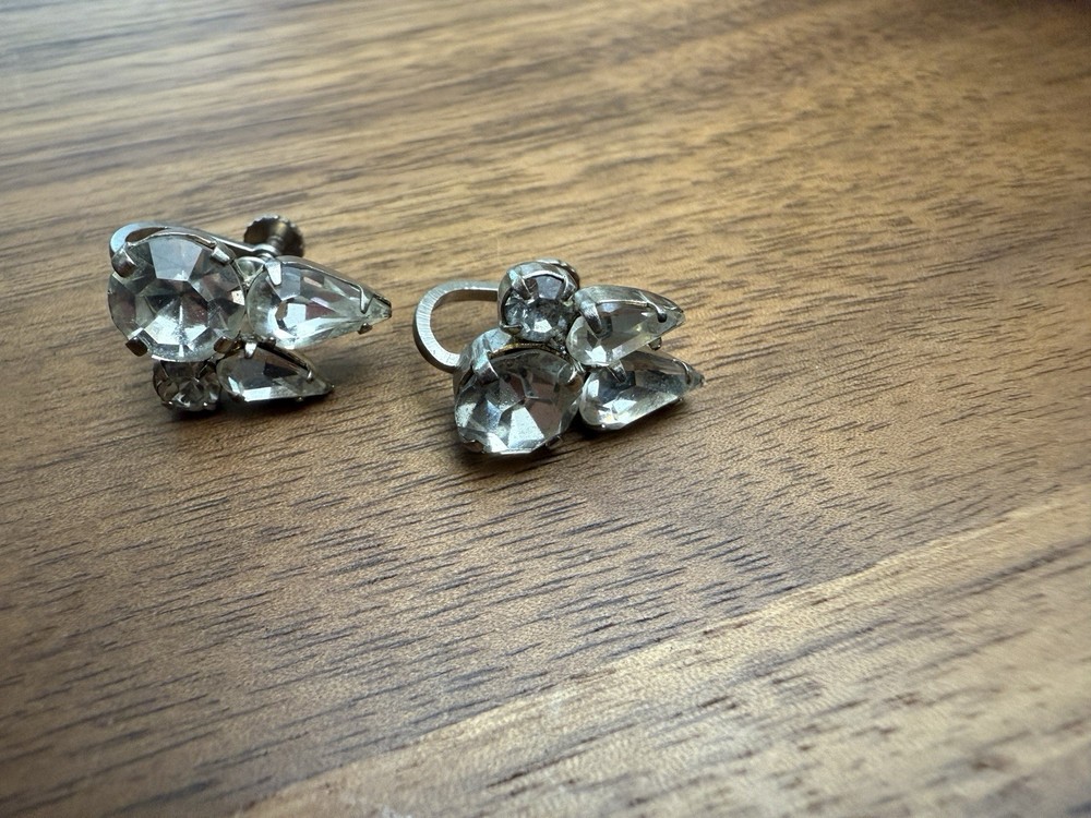 Vintage Austrian Rhinestone Clip On Earrings