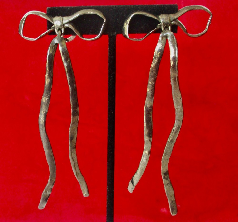 Pair of 4-Inch Unique Runway Gunmetal Earrings from France