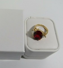 Vintage Cocktail Ring Red Center Stone & White Rhinestones Size 7.5 in Ring Box