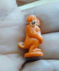 Victorian Hand Carved Monkey Pendant Charm FOB In Original Box