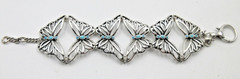 VTG MODERN? SIGNED FOSSIL 7.5″ butterfly STATEMENT bracelet blue silver tone mtl