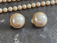 Vintage 16 Pc Faux Pearl Jewelry Lot MIA Brooch Necklaces Earrings Barrettes