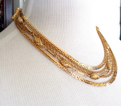 Vintage 1960s signed Francois choker gold tone 5 strand adjustable extender