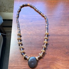Vintage Multi-Natural Materials Bead Necklace Bohemian Wood 26″ Tribal Design