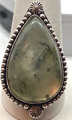 Vintage Sterling Silver / 925 Large Teardrop Green Prehnite Ring Size 11.5