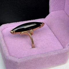Antique Victorian 10KP Gold Black Onyx Navette Ring Size 7.5 Vintage Floral 4.1g